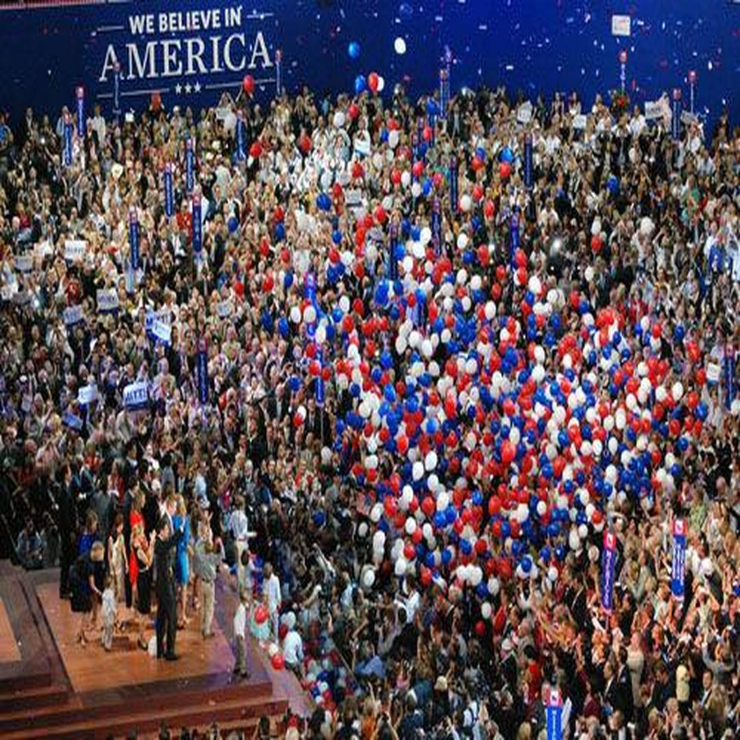 2016共和党全国代表大会克利夫兰闭幕,会场释放彩色气球庆祝